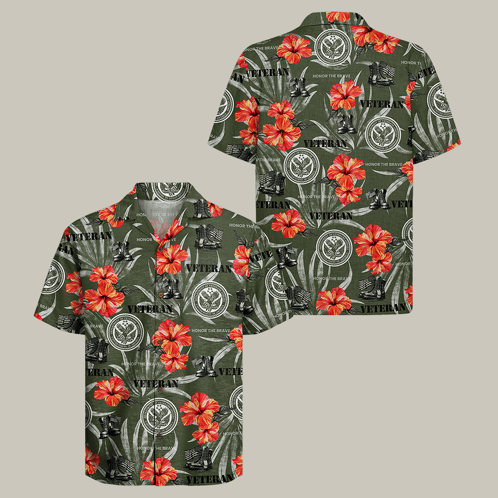 US Veteran Hawaiian Shirt Hibiscus Flowers Art Proud Veteran Shirt Veteran Gift For Him
