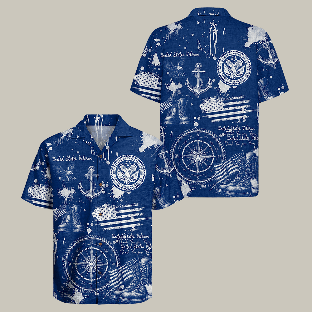 US Veteran Hawaiian Shirt Navy Anchor Combat Boot Proud Veteran Clothes Gift Idea