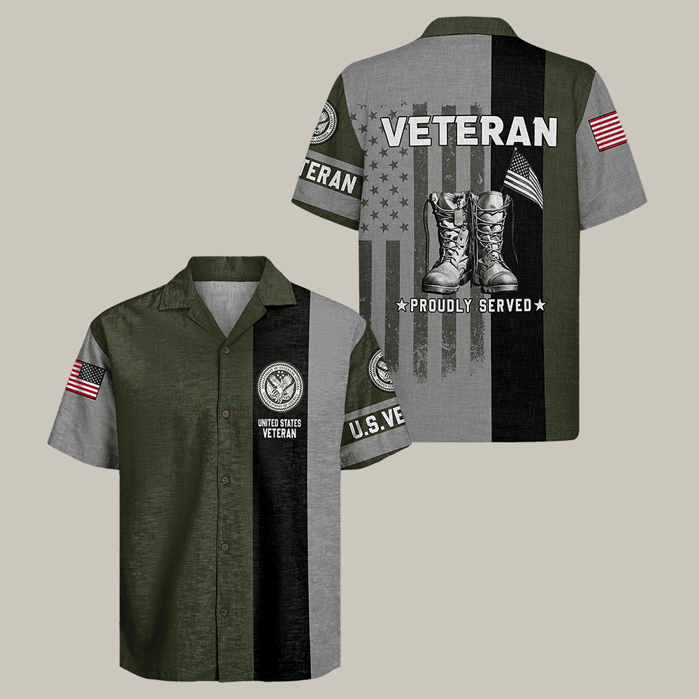 US Veteran Hawaiian Shirt Veteran Proudly Served Shirt Patriotic Military Gift Idea