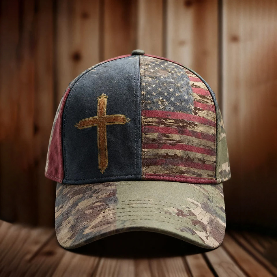 US Veteran Holy Cross Camo Hat American Flag Baseball Cap Gifts For Patriotic Veterans