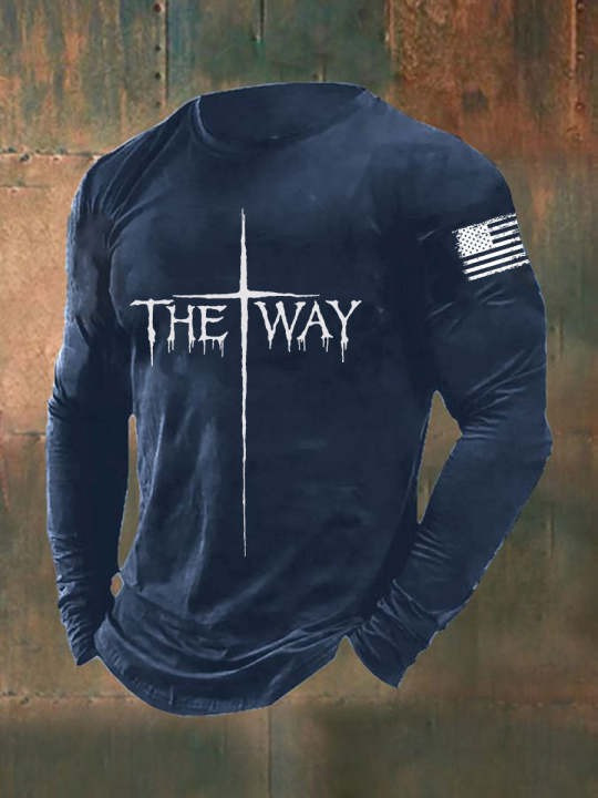 US Veteran Holy Cross The Way Long Sleeve Shirt Patriotic Faith Based Christian Veteran Shirt
