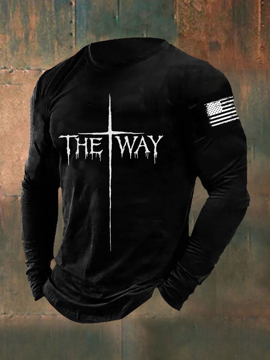US Veteran Holy Cross The Way Long Sleeve Shirt Patriotic Faith Based Christian Veteran Shirt