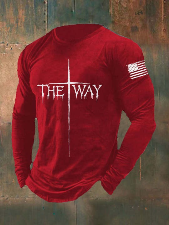 US Veteran Holy Cross The Way Long Sleeve Shirt Patriotic Faith Based Christian Veteran Shirt