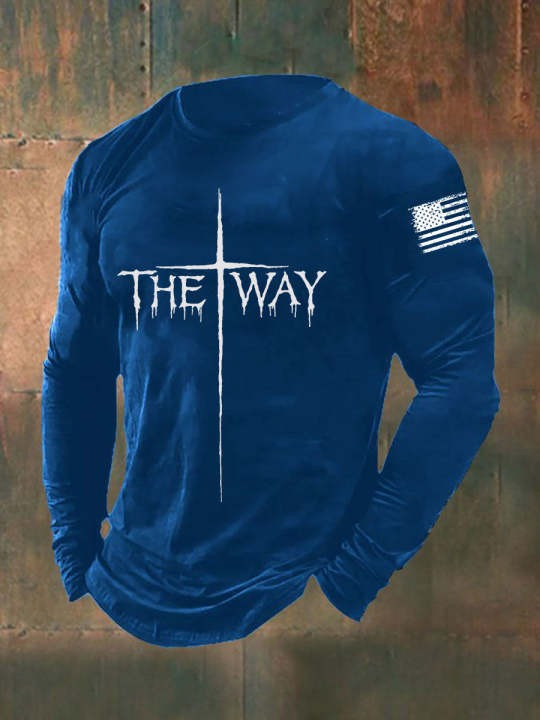 US Veteran Holy Cross The Way Long Sleeve Shirt Patriotic Faith Based Christian Veteran Shirt