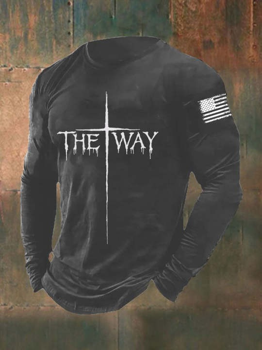 US Veteran Holy Cross The Way Long Sleeve Shirt Patriotic Faith Based Christian Veteran Shirt