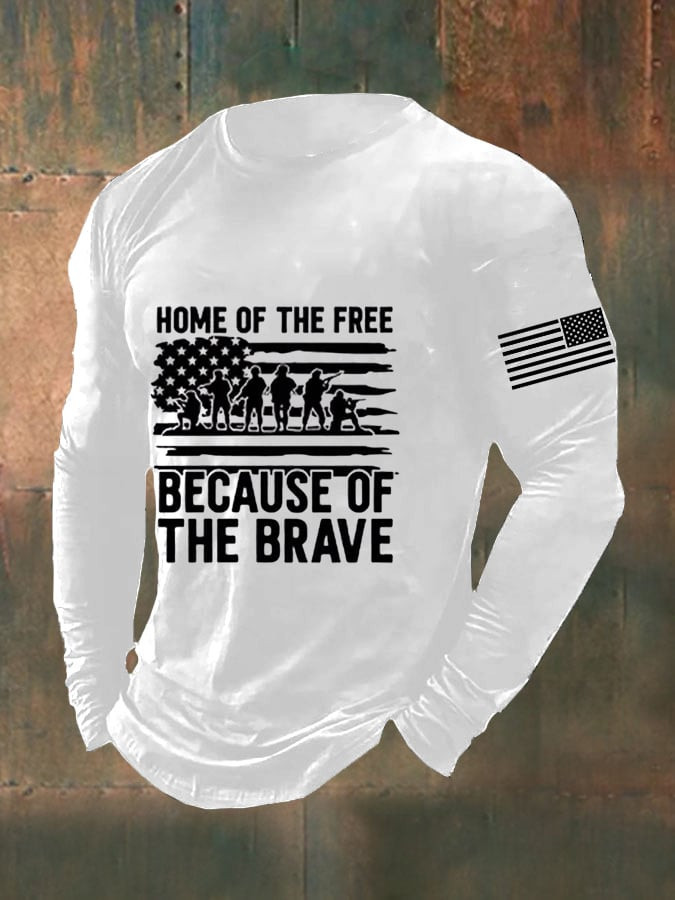 US Veteran Home Of The Free Long Sleeve Shirt Because Of The Brave Proud Veteran Apparel Gifts
