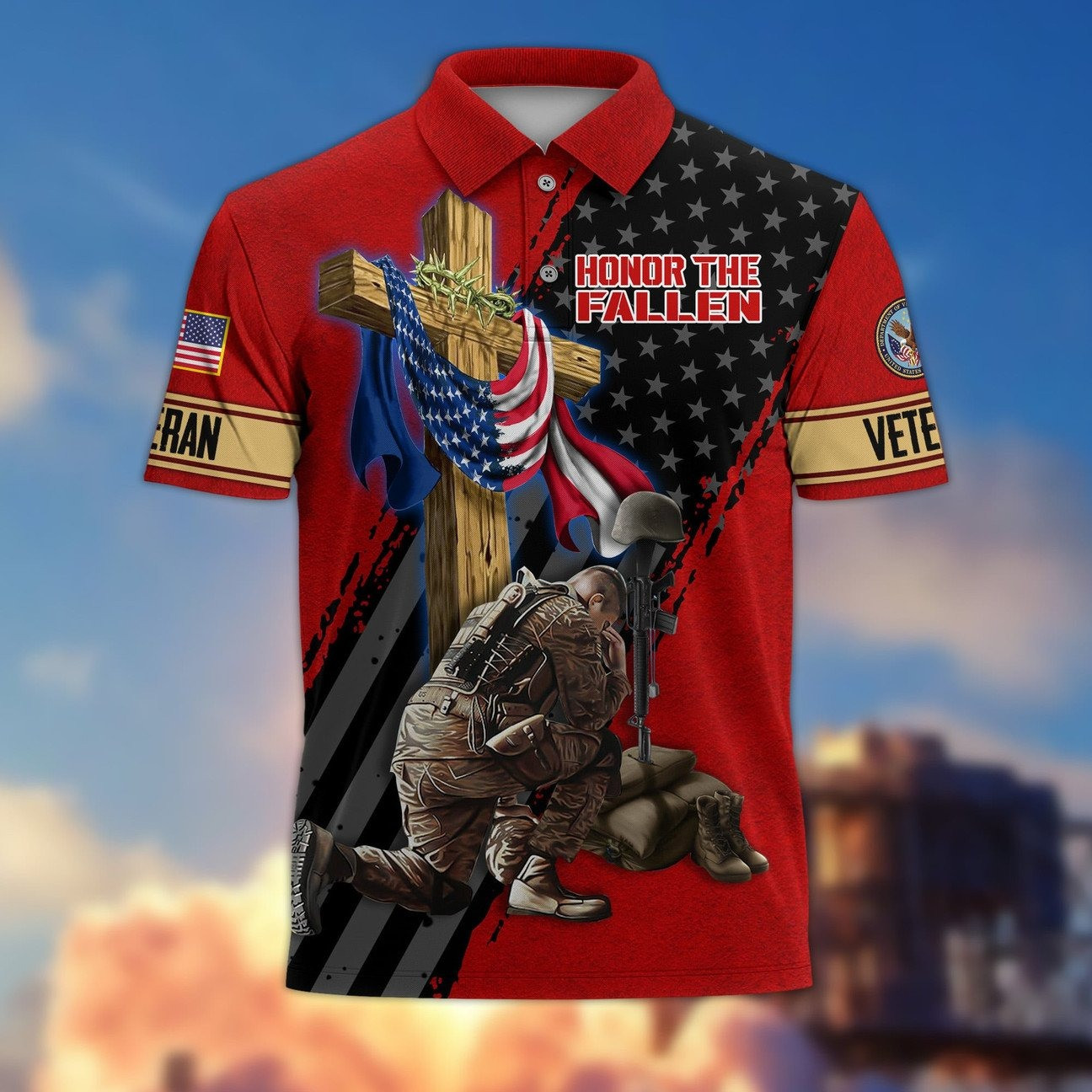 US Veteran Honor the Fallen Polo Shirt Perfect Gift for For Dad and Husband on Veterans Day