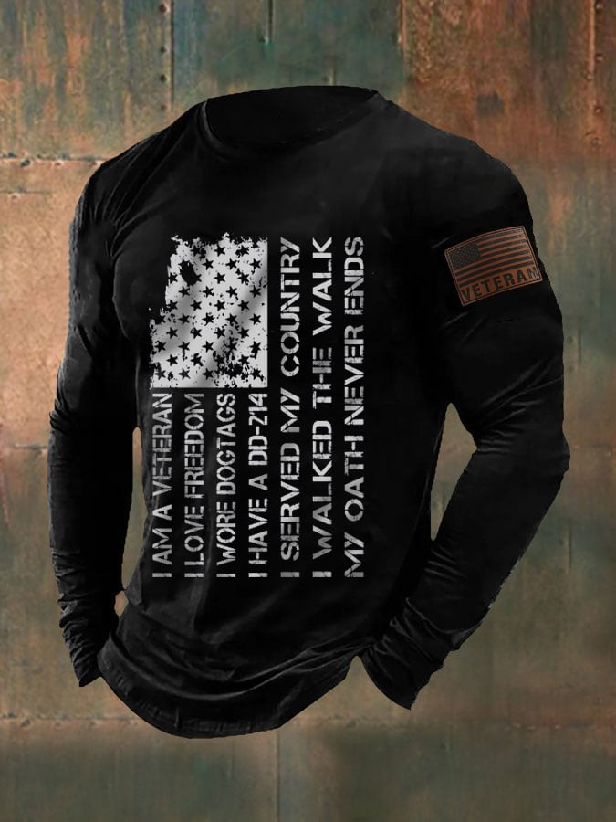 US Veteran I Am A Veteran Long Sleeve Shirt American Flag Apparel Gifts For Military Man