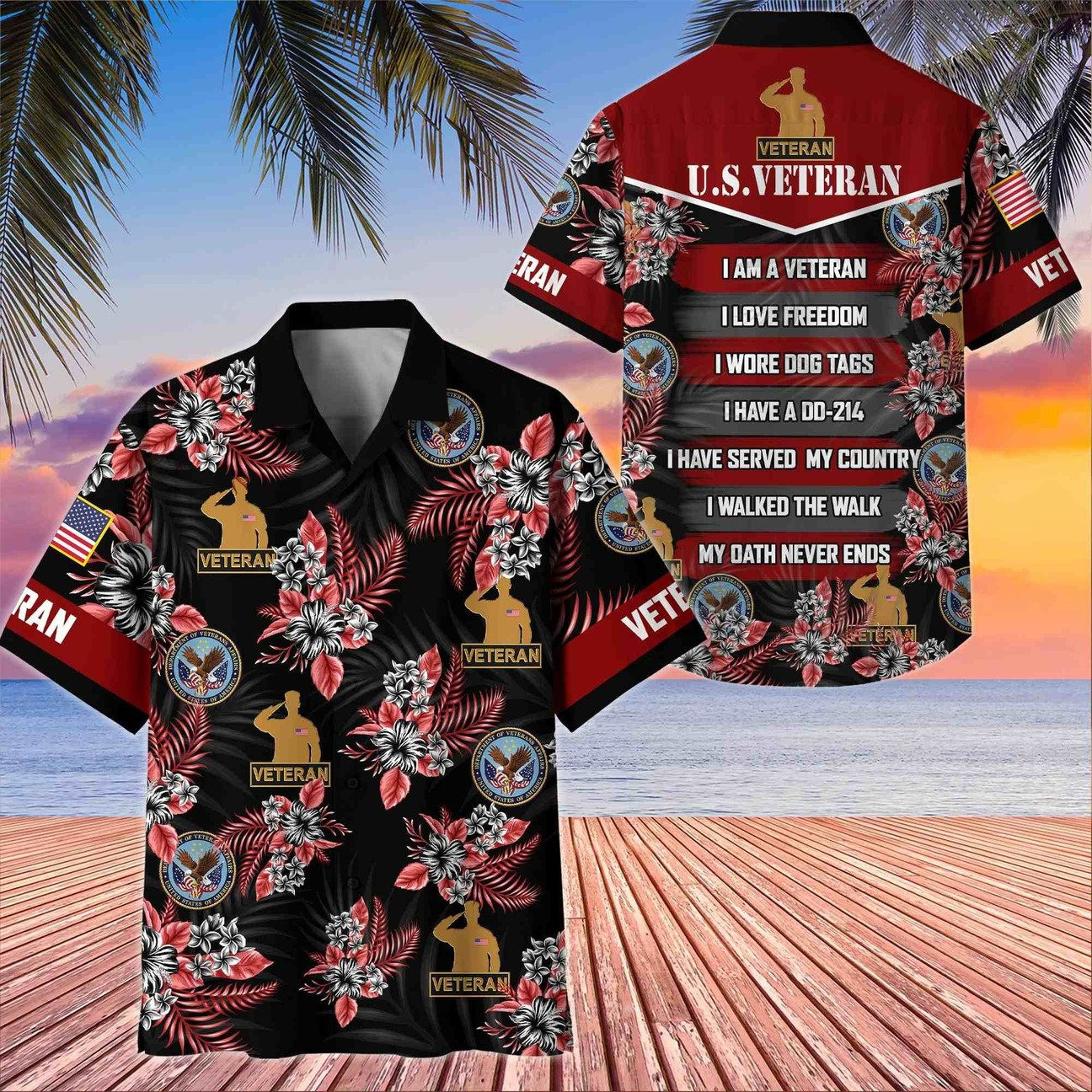 US Veteran I am Veteran I love Freedom Hawaiian Shirt Gift for Army Mens on Veterans Day