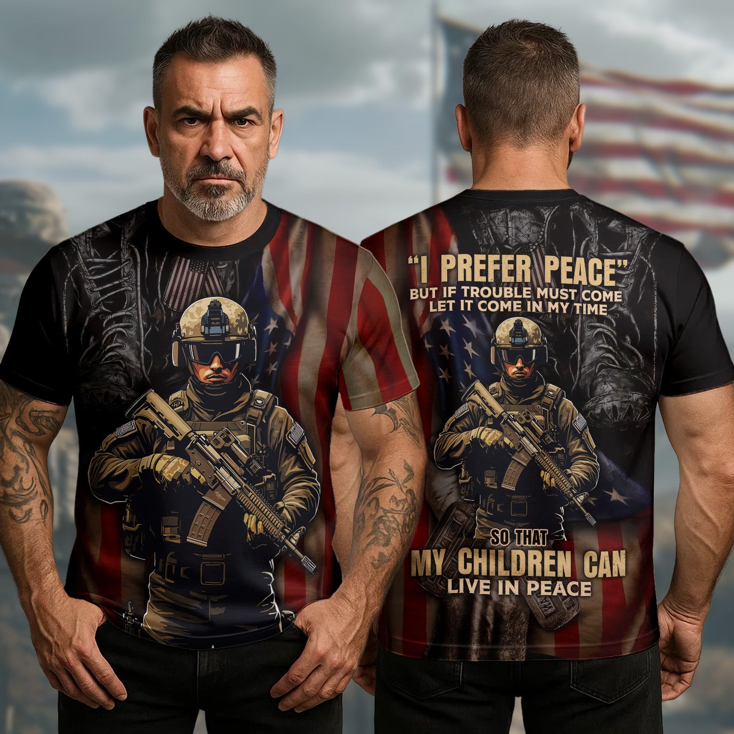 US Veteran I Prefer Peace T-Shirt So That My Children Can Live Peace Veteran Merch