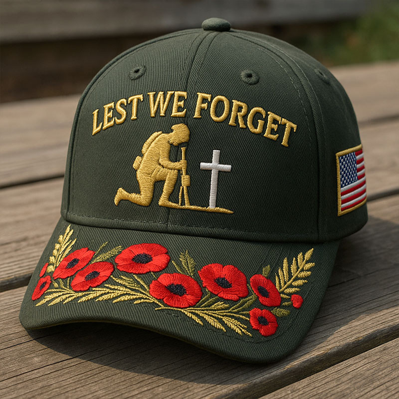 US Veteran Lest We Forget Hat American Flag Flower Baseball Cap Best Gifts For Veterans