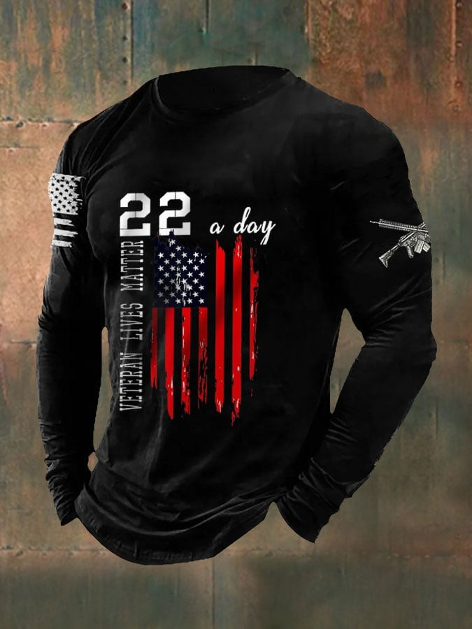 US Veteran Lives Matter Long Sleeve Shirt 22 A Day America Flag Apparel Memorial Gifts
