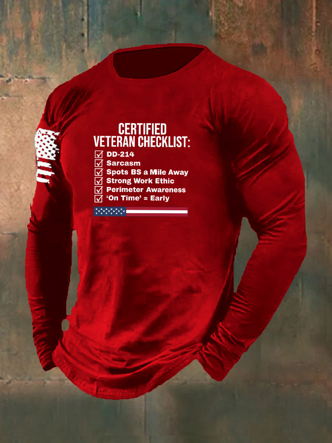 US Veteran Long Sleeve Shirt Certified Veteran Checklist DD 214 Apparel Gifts For Patriots