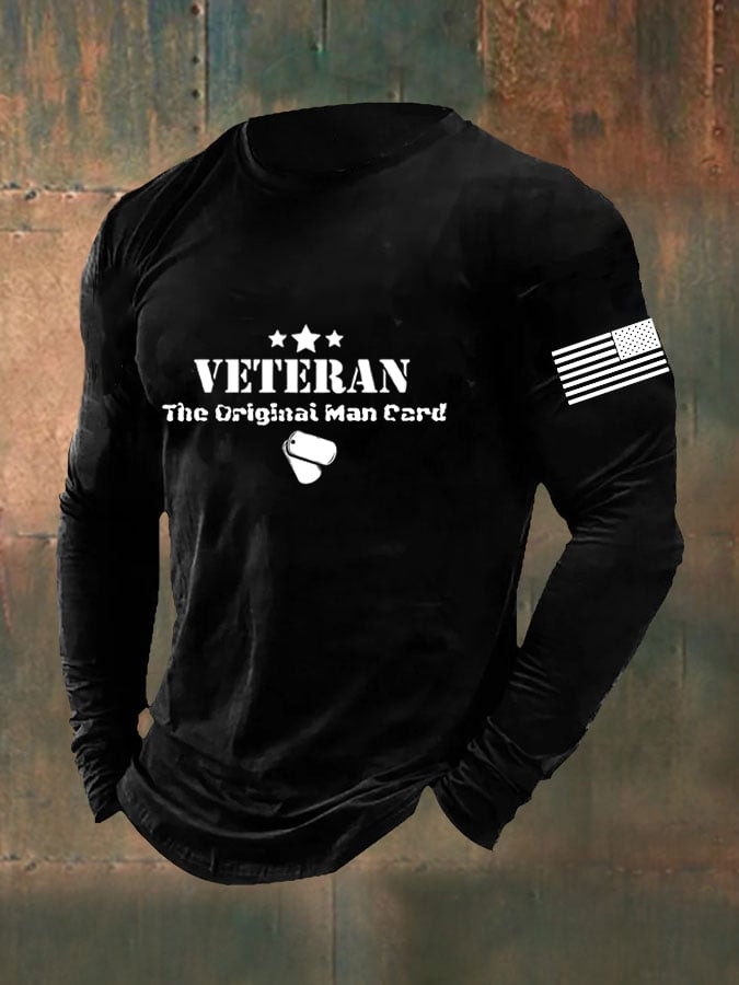 US Veteran Long Sleeve Shirt DD-214 The Original Man Card American Flag Merch Patriotic Gifts