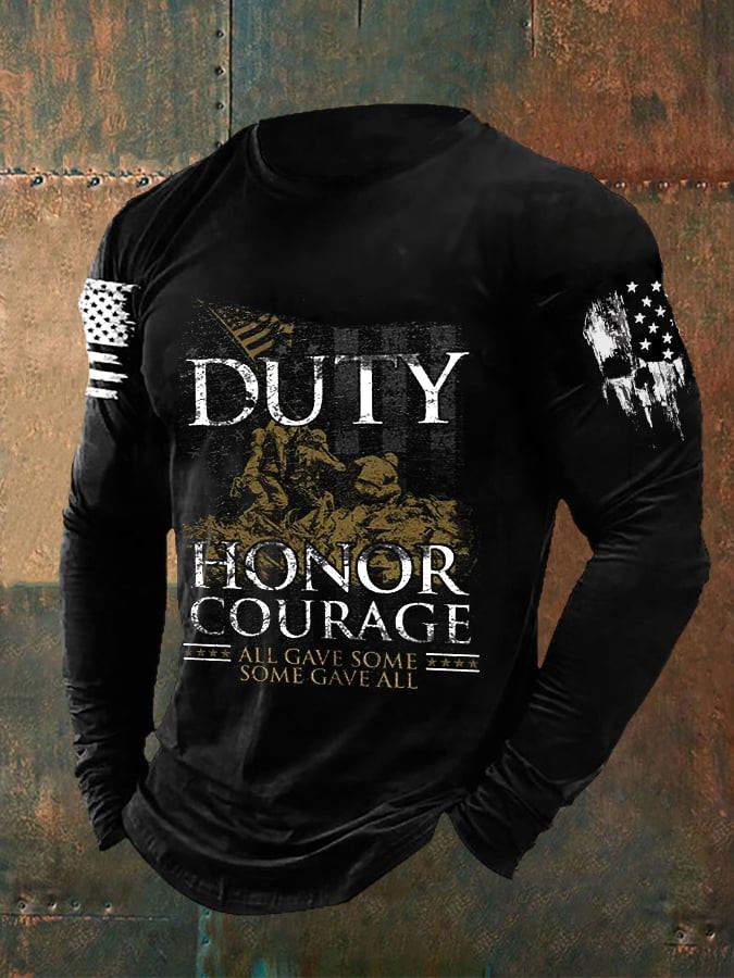 US Veteran Long Sleeve Shirt Duty Honor Courage Veteran Apparel Gifts For Father