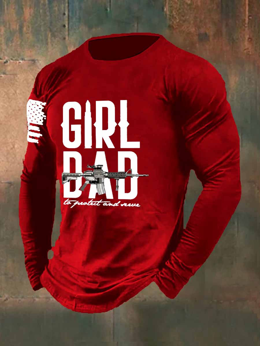 US Veteran Long Sleeve Shirt Girl Dad To Protect And Serve Veteran Merch Gifts For Proud Dad