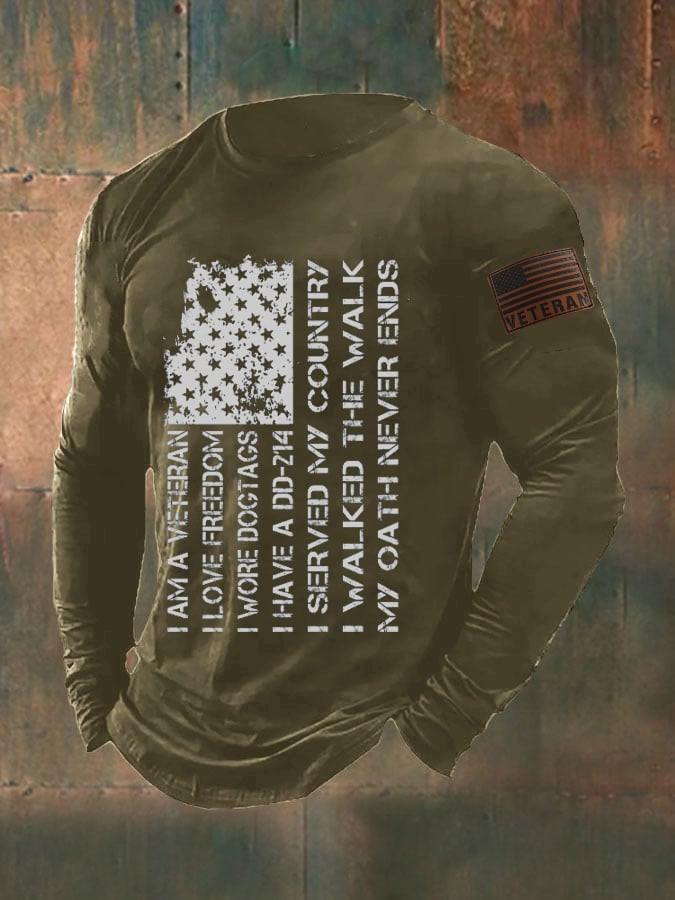 US Veteran Long Sleeve Shirt I Am A Veteran American Flag Apparel Gifts For Patriotic Veterans