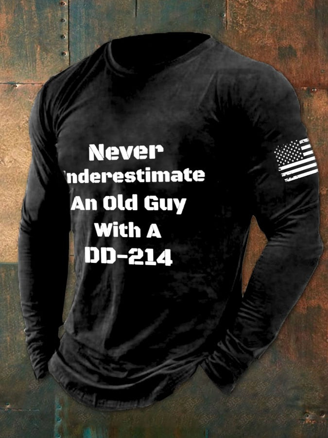 US Veteran Long Sleeve Shirt Never Underestimate An Old Guy With A DD 214 Veteran Merch Gifts