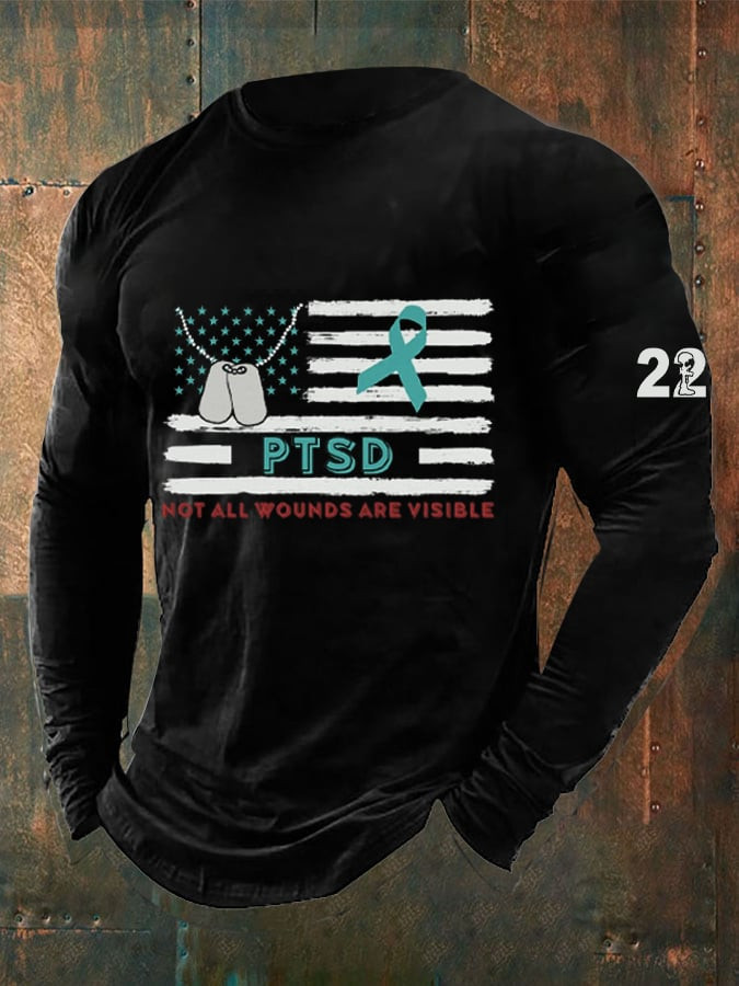 US Veteran Long Sleeve Shirt Not All Wounds Are Visible PTSD Awareness Clothing Veteran Gifts