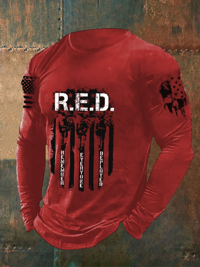 US Veteran Long Sleeve Shirt RED Friday Remember Everyone Deployed Tribute Clothing Gifts