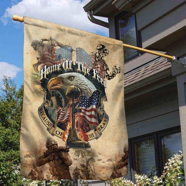 US Veteran Memorial Flag Home Of The Free Because Of The Brave Home Decor Gifts For Patriots