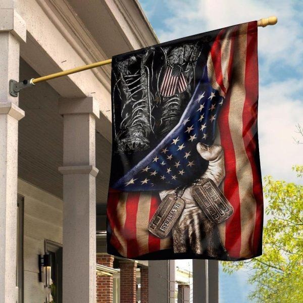 US Veteran Memorial Flag With Combat Boots Patriotic Military Home Decor