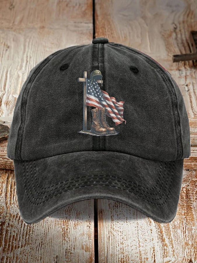 US Veteran Military Boots And American Flag Hat Patriotic Baseball Cap Tribute Gift Ideas