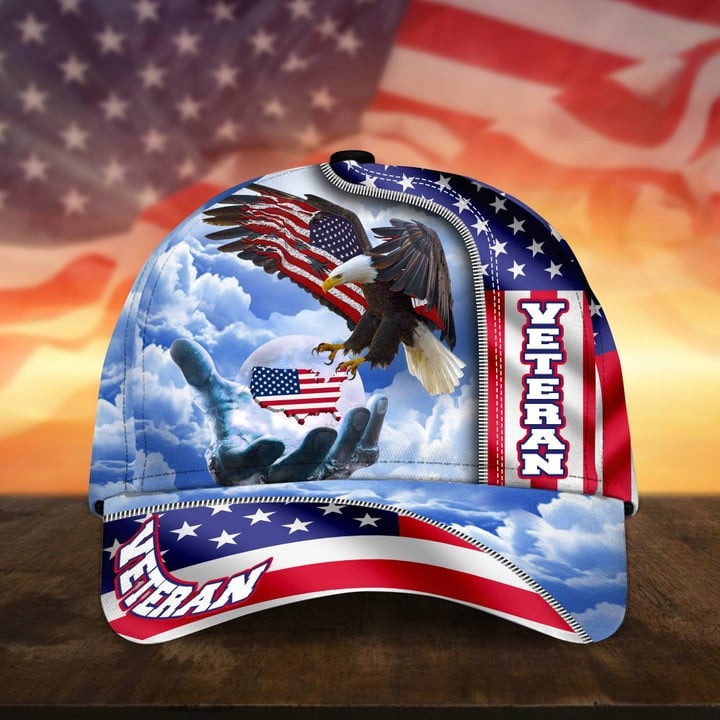 US Veteran Patriotic American Flag With Eagle Cap Military Gift for Father and Husband On Veterans Day