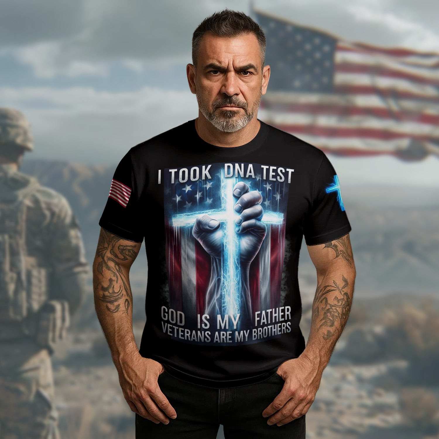 US Veteran Pattern T-Shirt I Took DNA Test God Is My Father Proud Veteran Clothing