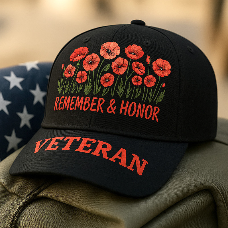 US Veteran Poppy Hat Remember and Honor Veteran Baseball Cap Great Gifts For Veterans