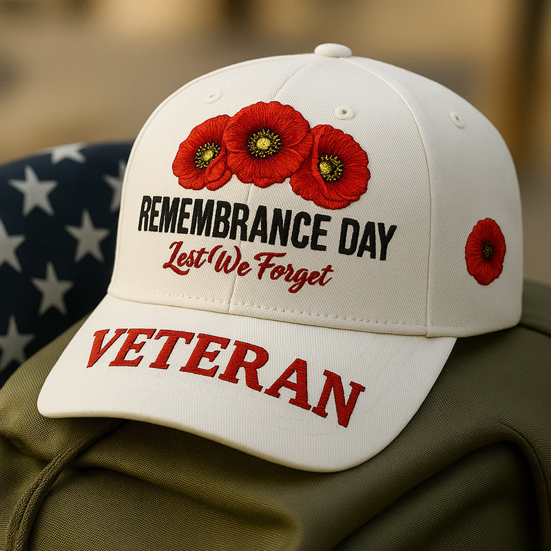 Us Veteran Poppy Pattern Hat Remembrance Day Lest We Forget Cap Patriotic Gifts