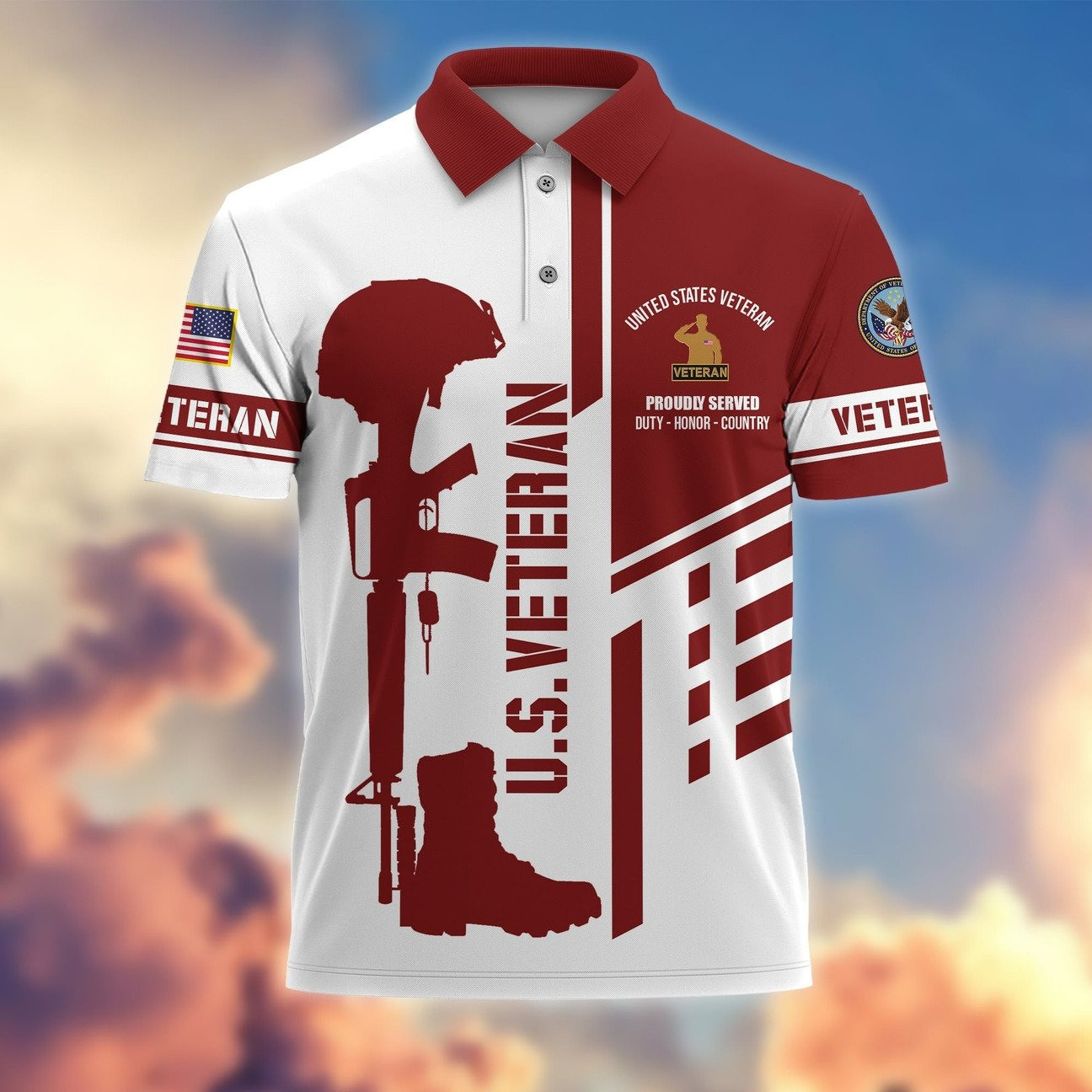 US Veteran Proudly Served Duty Honor Country Polo Shirt Perfect Gift For Dad and Husband on Veterans Day