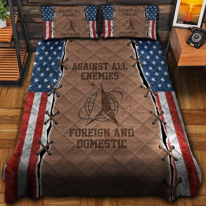US Veteran Quilted Bedding Set Duvet Cover Bedspread Against All Enemies Gifts For Wife