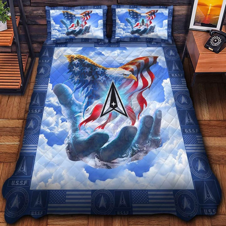US Veteran Quilted Bedding Set Duvet Cover Bedspread Eagle USA Flag Gift For Wife