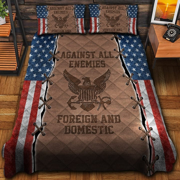 US Veteran Quilted Bedding Set Duvet Cover Bedspread Foreign And Domestic Gifts For Wife