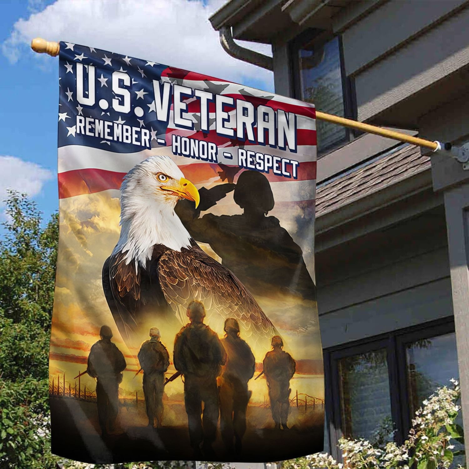 US Veteran Remember Honor Respect Flag Pride Military Flag Patriotic Decor Gift For Veterans