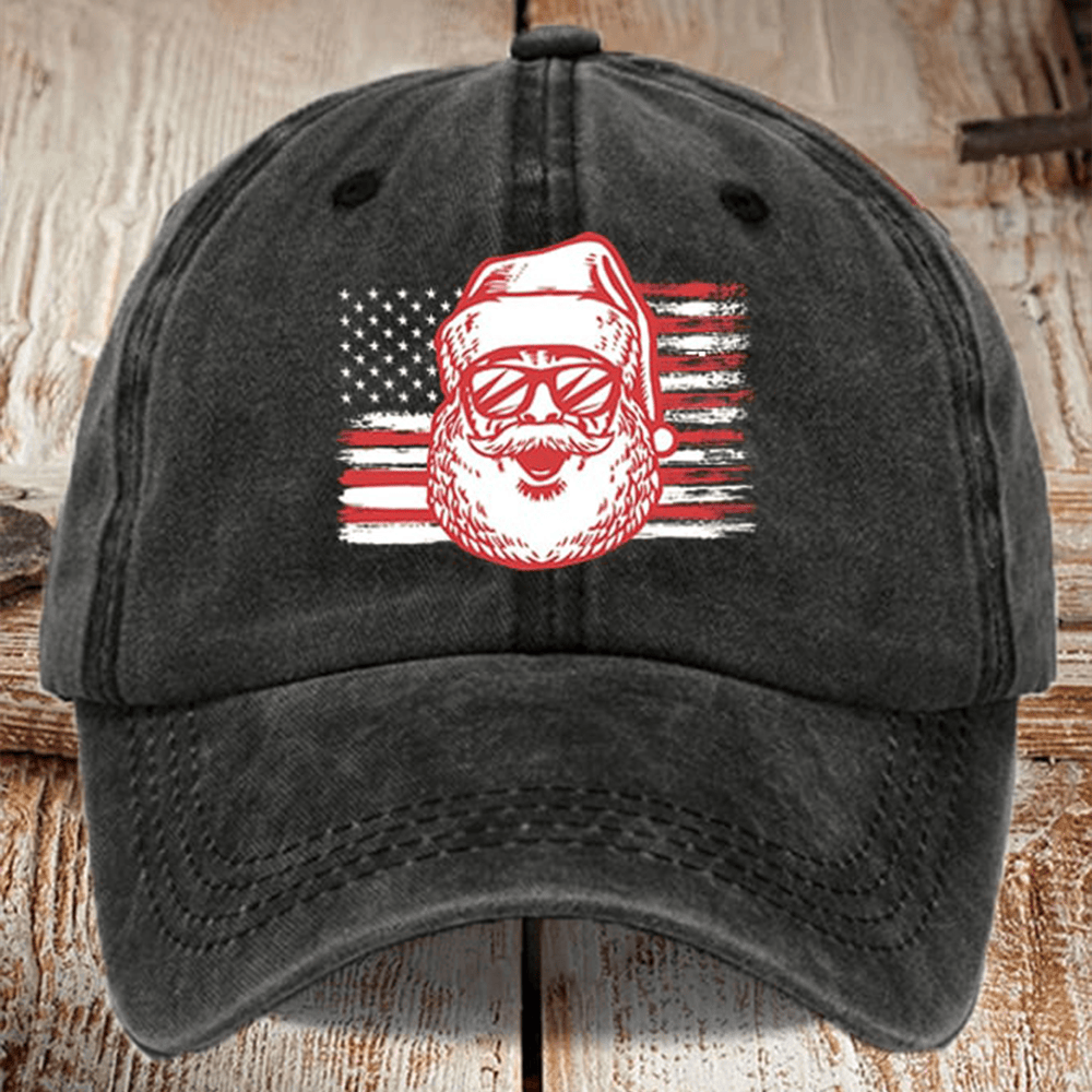 US Veteran Santa Claus Pattern Hat American Flag Funny Santa Claus Baseball Cap Patriots Gifts