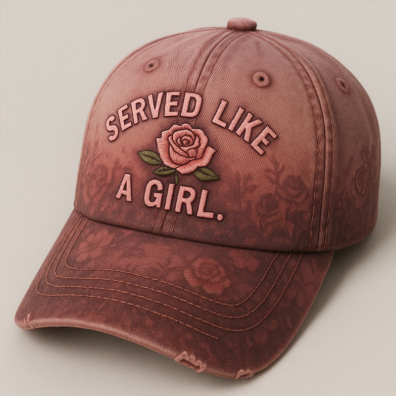 US Veteran Served Like A Girl Hat Floral Pattern Patriotic Baseball Cap Gifts For Her