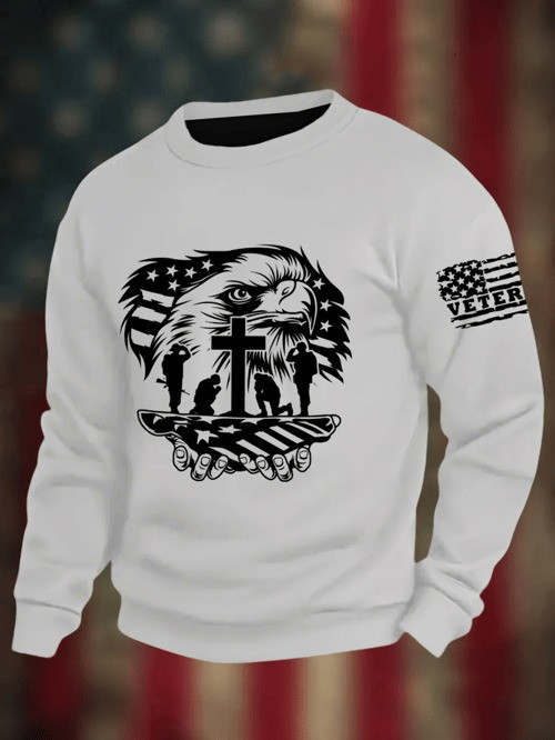 US Veteran Sweatshirt Eagle Cross And Soldier American Flag Christian Patriotic Gifts
