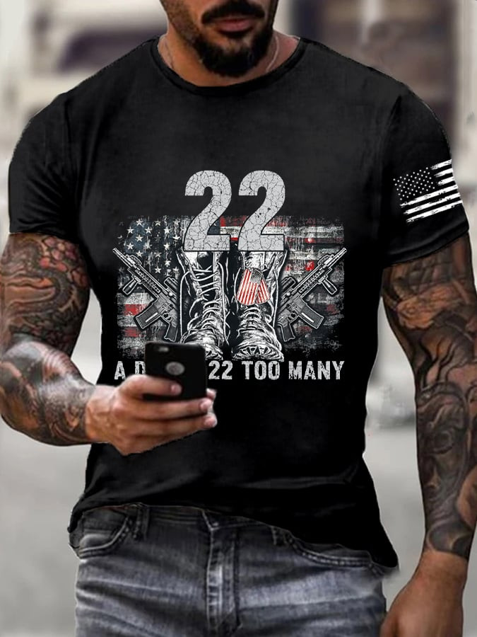 US Veteran T-Shirt A Day Is 22 Too Many American Flag Shirt Patriotic Gift Ideas