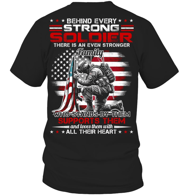 US Veteran T-Shirt Behind Every Strong Soldier American Flag Shirt Unique Gifts For Veterans