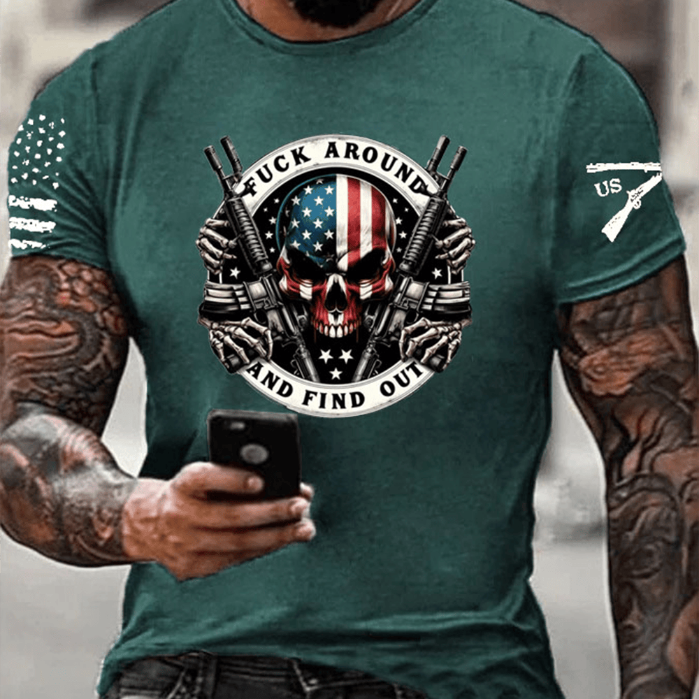 US Veteran T-Shirt Fck Around And Find Out Skull Pattern Shirt Christmas Gifts For Veterans