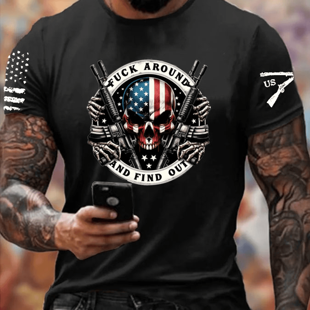 US Veteran T-Shirt Fck Around And Find Out Skull Pattern Shirt Christmas Gifts For Veterans