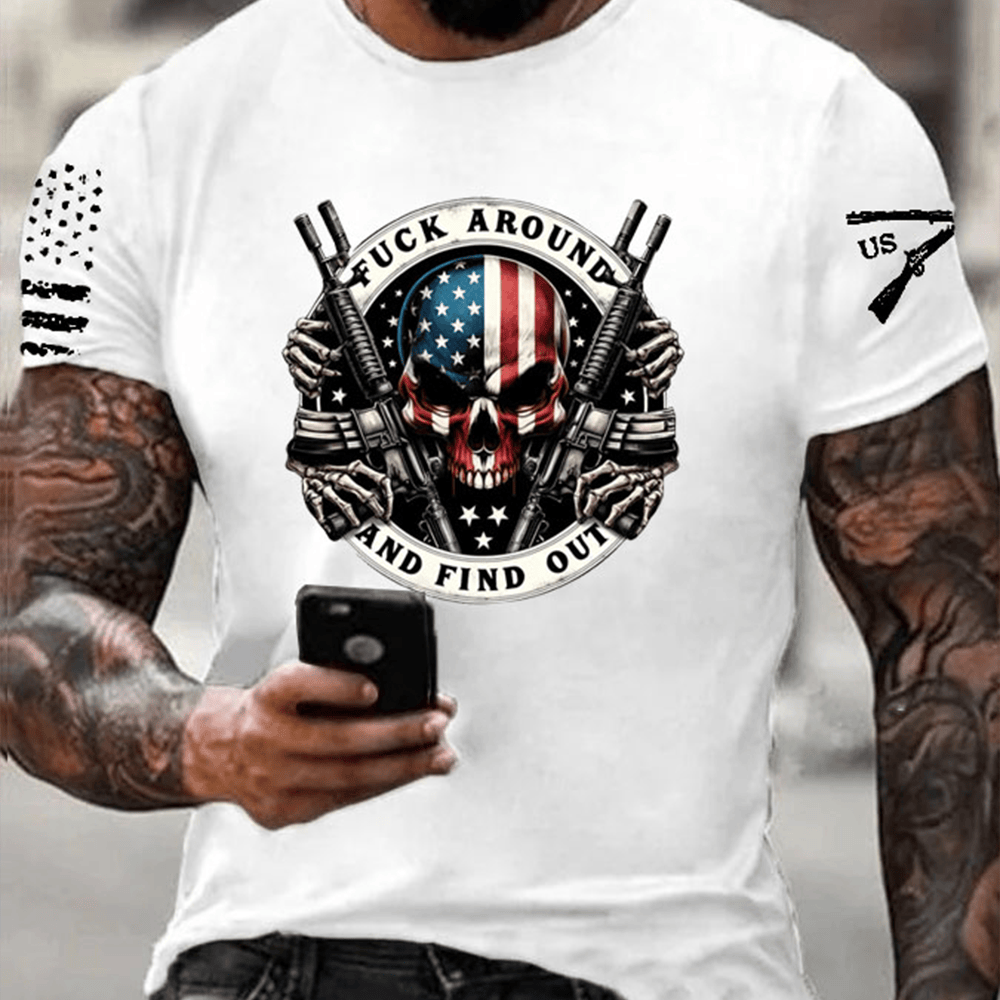 US Veteran T-Shirt Fck Around And Find Out Skull Pattern Shirt Christmas Gifts For Veterans