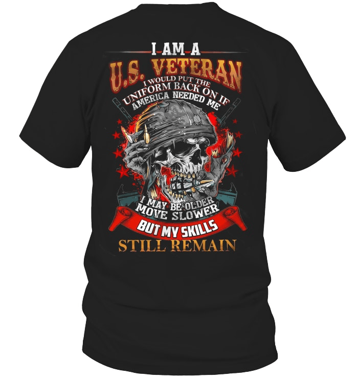 US Veteran T-Shirt I Am A US Veteran Skull Pattern Shirt Unique Veteran Gift Ideas