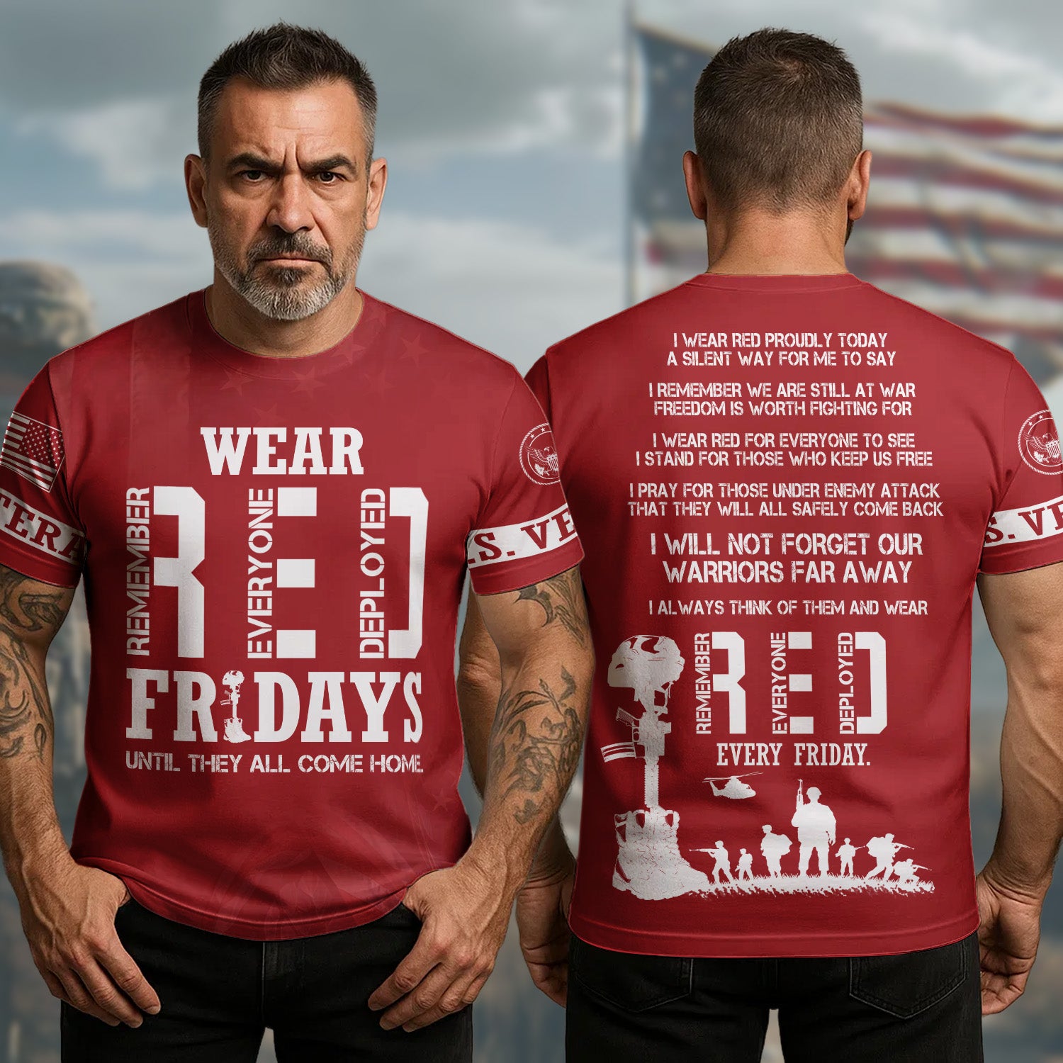 US Veteran T-Shirt RED Fridays Until They All Come Home Unique Veteran Clothing