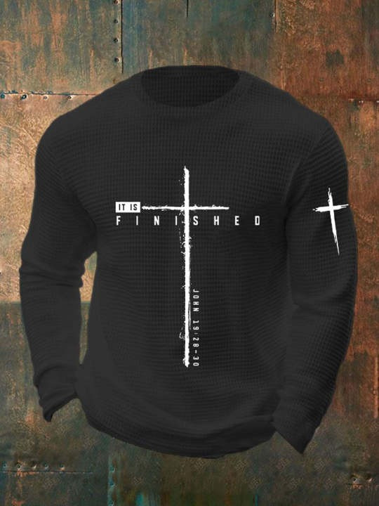 US Veteran Waffle Long Sleeve Shirt It Is Finished Cross Christian Clothing Gifts For Him