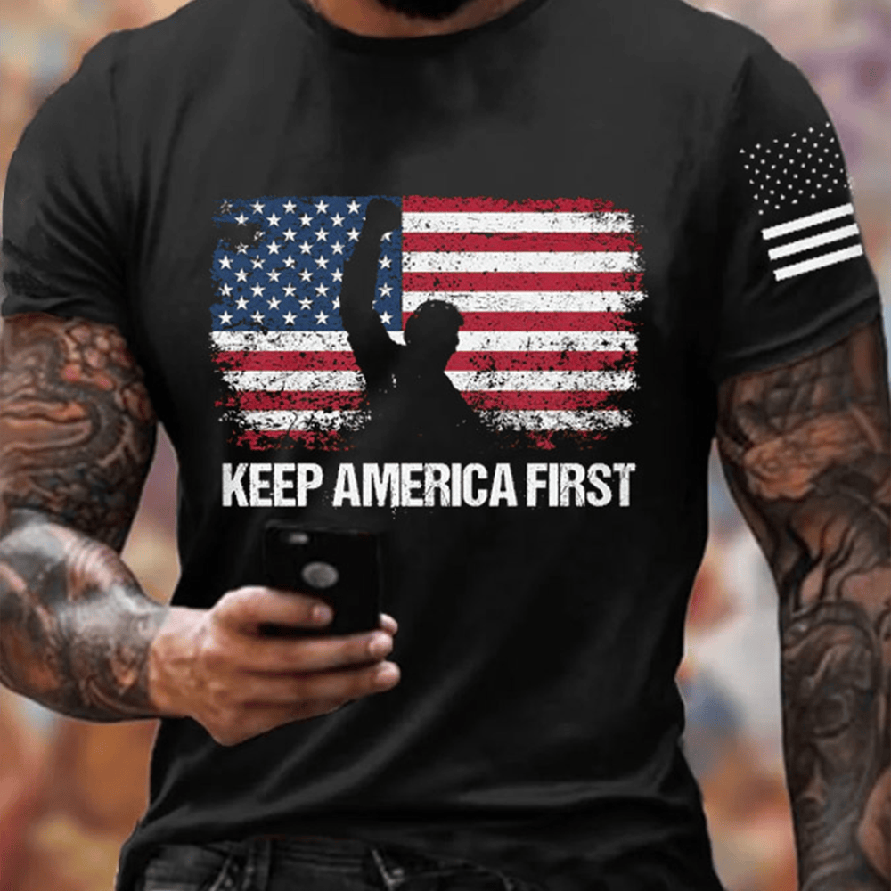 US Veterans Keep America First Black T-Shirt American Flag Veteran Shirt Gifts For Patriots