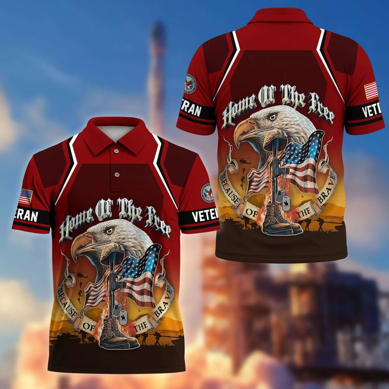 US Veterans Polo Shirt Home Of The Free Shirt Gifts For Veterans