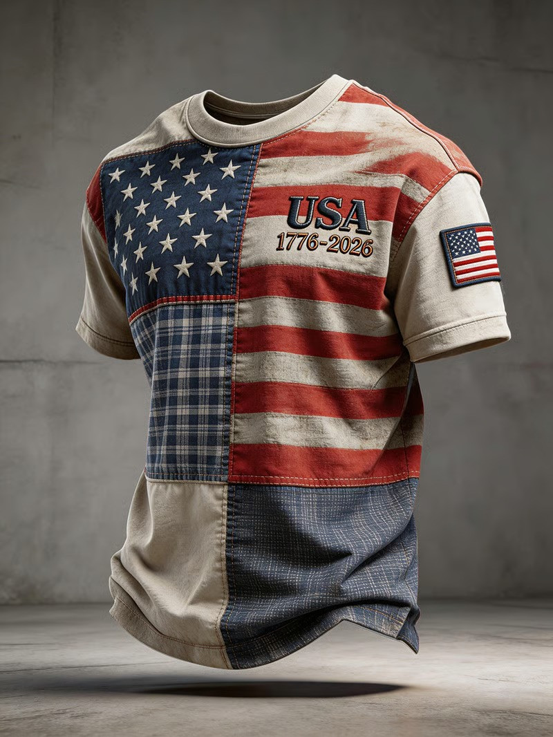 USA 1776 2026 Anniversary T-Shirt American Flag Plaid Style Vintage Patriotic Best Gift For Men